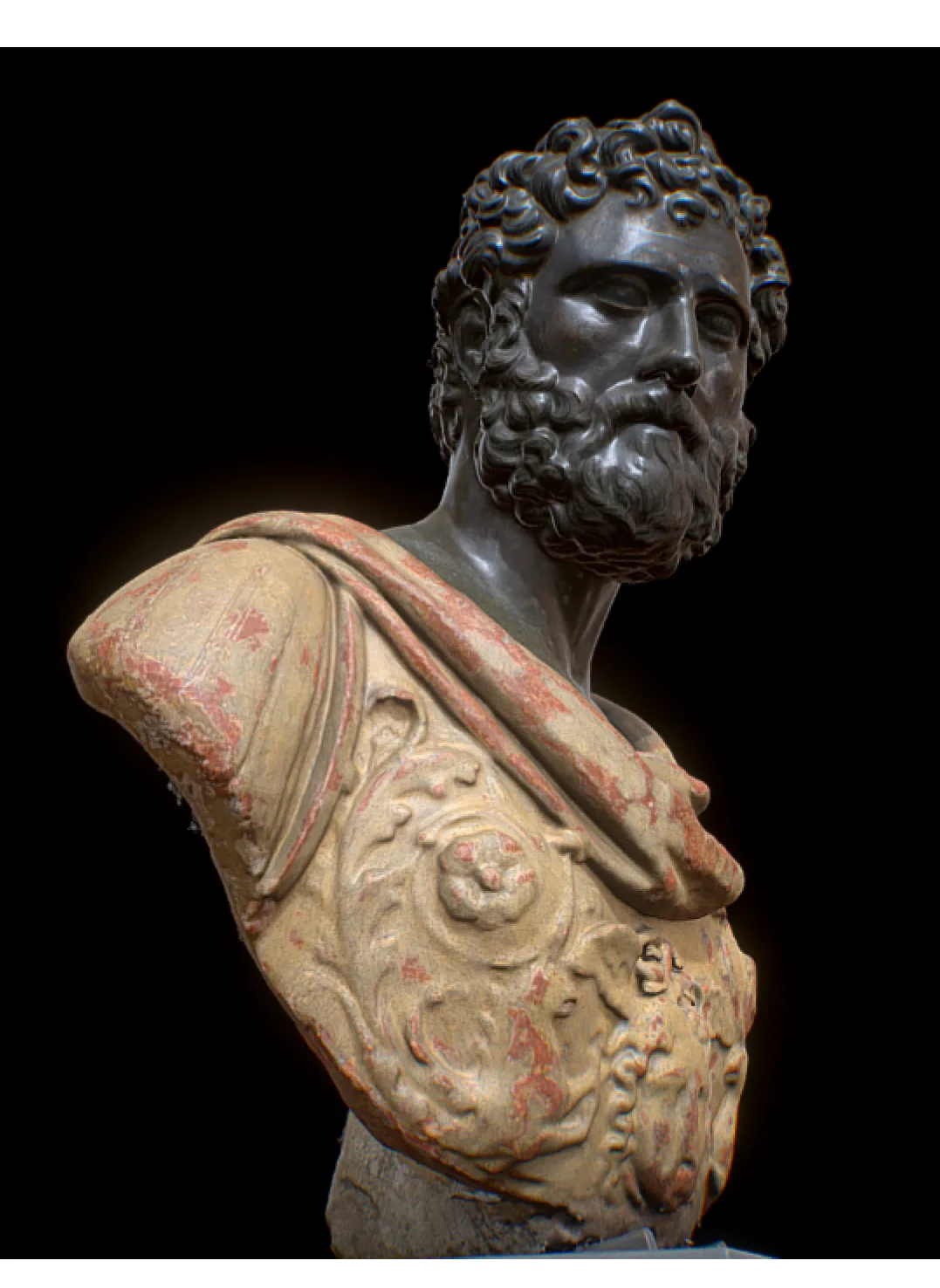 High-fidelity 3D scan of a polychrome marble bust, reconstructed at conservation quality.